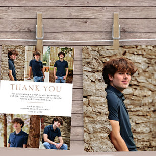 Beige 6 Photo Bold Text Graduation Thank You