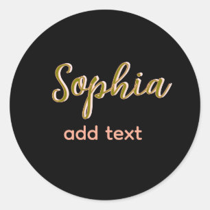 beige add name girl boss text black elegant classic round sticker