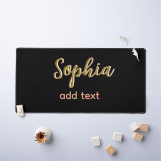 beige add name girl boss text black elegant desk mat