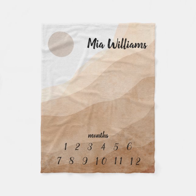 Beige Aesthetic Baby Monthly Milestone  Fleece Blanket (Front)