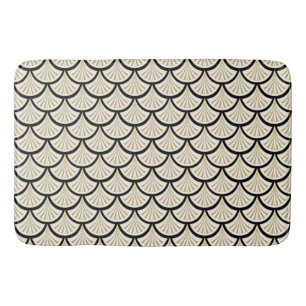 Beige and black abstract art-deco flowers bath mat
