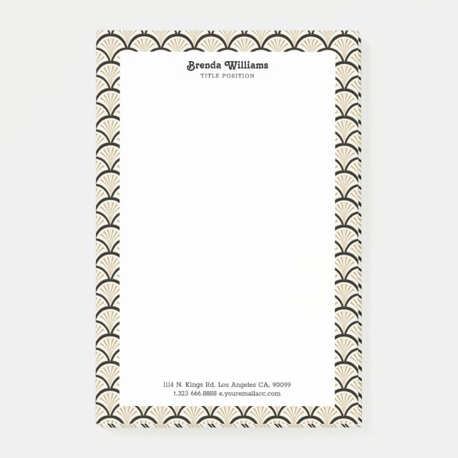 Beige and black art-deco flower pattern post-it notes (Front)
