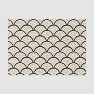 Beige and black art-deco flower pattern tissue paper