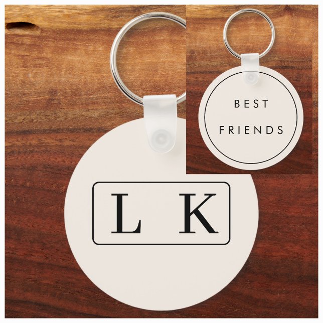 Beige and Black best friends Monogrammed Keychain (Creator Uploaded)