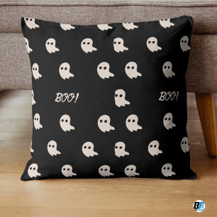 Beige and Black “Boo!” Halloween Cute Minimal Fall Throw Pillow