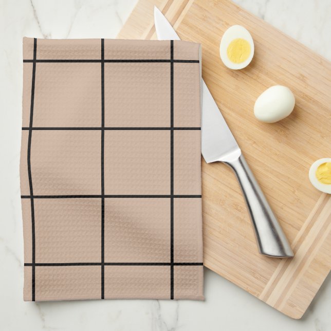 Beige and Black Chequered Kitchen Towels (Quarter Fold)