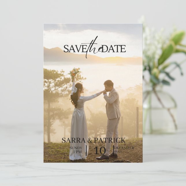 Beige and Black Elegant Wedding Save the Date  (Standing Front)