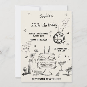 Beige and Black Minimal Birthday Invitation