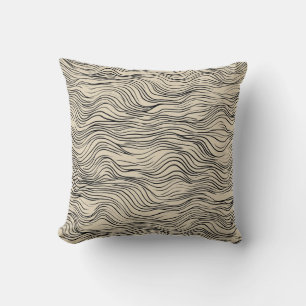 Beige and Black Minimal Wave Pattern Throw Pillow
