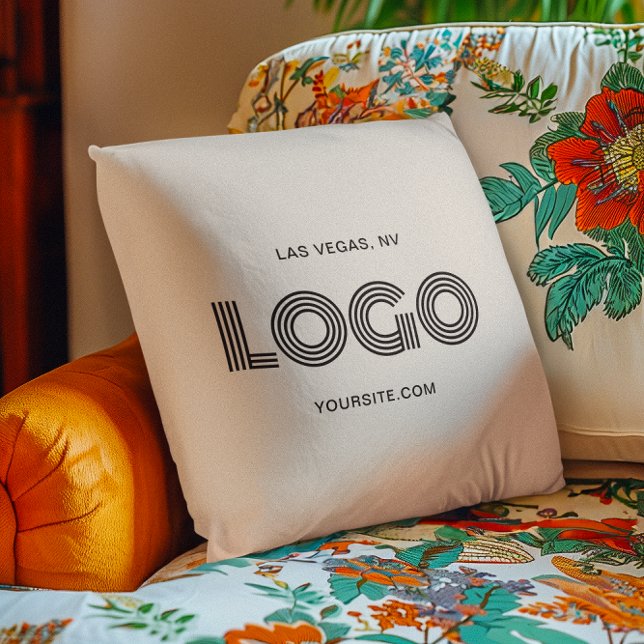 Beige and Black Modern Rectangular Logo Throw Pillow (Beige and Black Modern Rectangular Logo Throw Pillow)