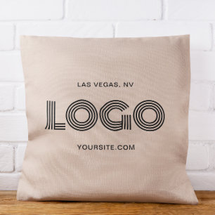Beige and Black Modern Rectangular Logo Throw Pillow