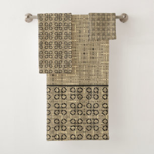 Beige and Black Weaved Pattern Bath Towel Set
