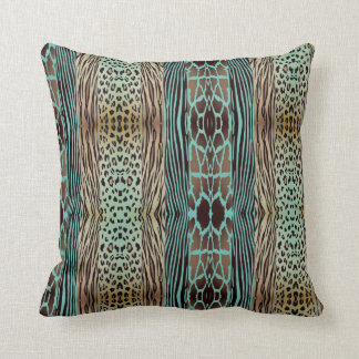 Beige And Blue Animal Printed Zebra Stripe Pillow