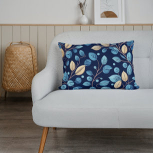 Beige and Blue Botanicals - Lumbar Pillow
