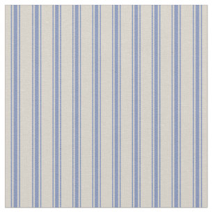 Beige and Blue Classic Ticking Stripes Fabric