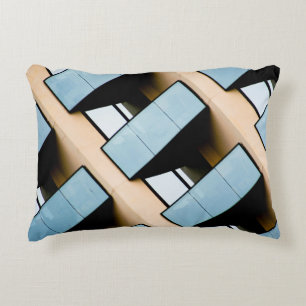 Beige and Blue Geometric Pattern Accent Pillow