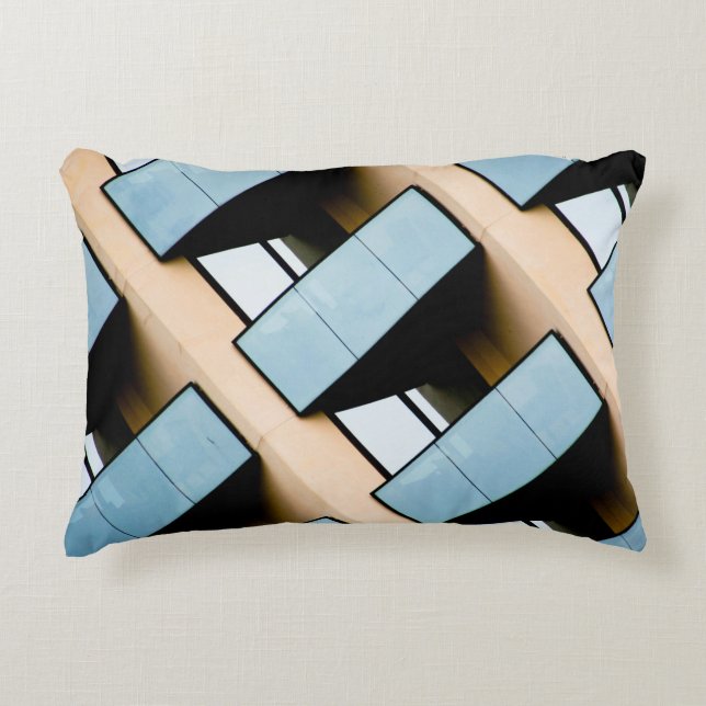 Beige and Blue Geometric Pattern Accent Pillow (Front)