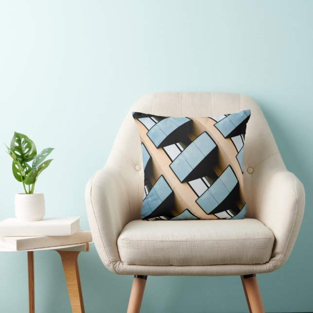 Beige and Blue Geometric Pattern Throw Pillow (Chair)