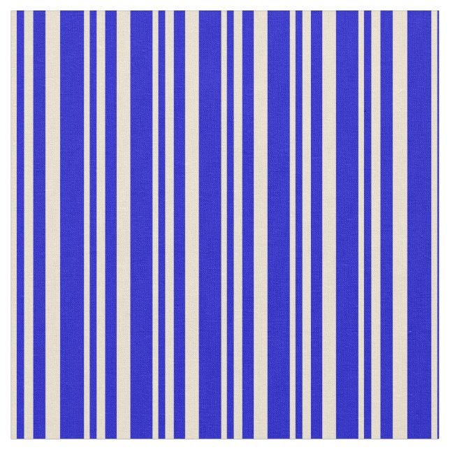 Beige and Blue Lined/Striped Pattern Fabric (Close Up)