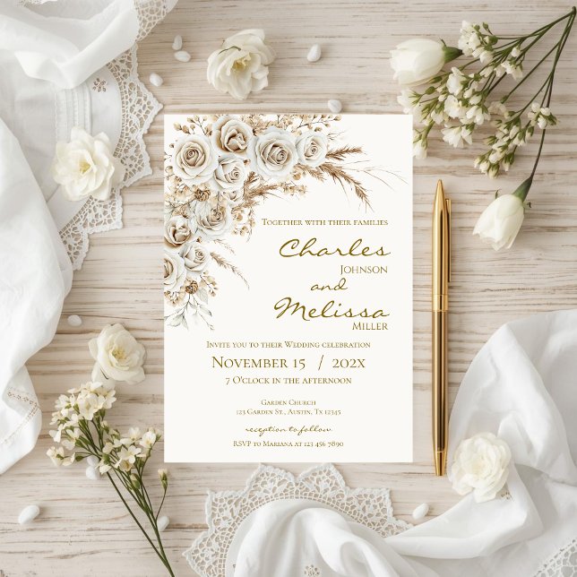 Beige and Boho Flowers Wedding Invitation (Créateur téléchargé)