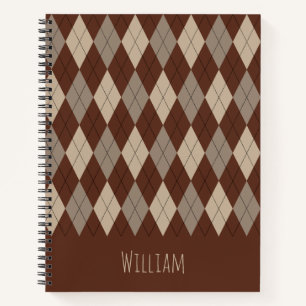 Beige and Brown Argyle Pattern Notebook