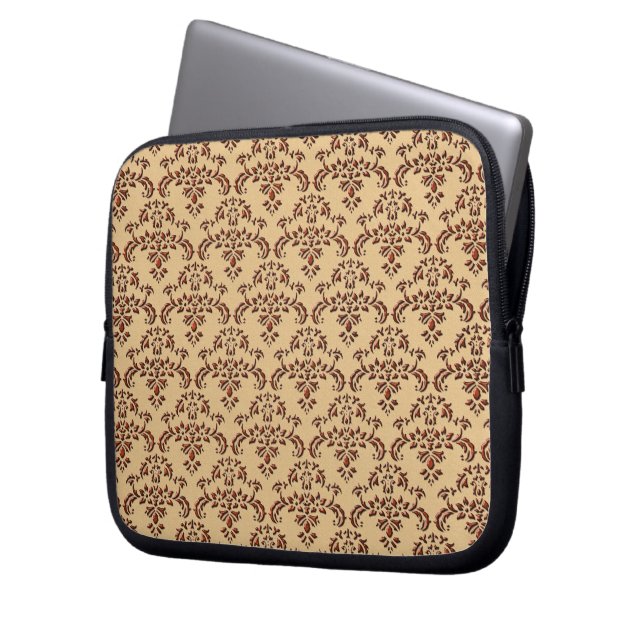 Beige and Brown Damask Pattern Laptop Sleeve (Front Left)