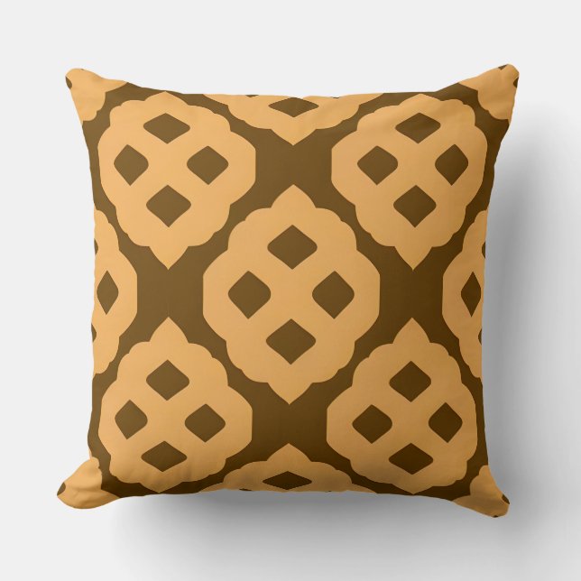 Beige and Brown Geometric Pattern Throw Pillow (Front)