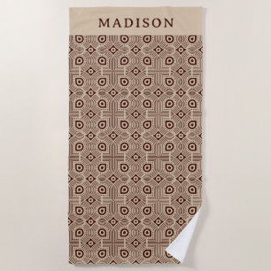 Beige And Brown Geometric Shapes Beach Towel