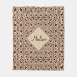 Beige And Brown Geometric Shapes Fleece Blanket