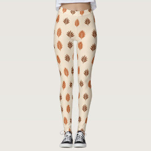 Beige and Brown Leaves  Leggings