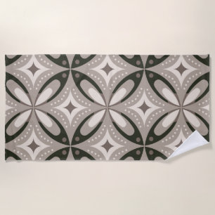 Beige and Brown Retro circular shapes Beach Towel