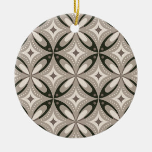 Beige and Brown Retro circular shapes Ceramic Ornament