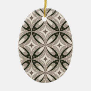 Beige and Brown Retro circular shapes Ceramic Ornament