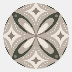 Beige and Brown Retro circular shapes Classic Round Sticker