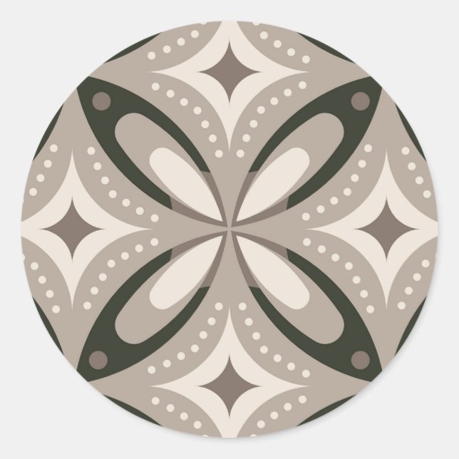 Beige and Brown Retro circular shapes Classic Round Sticker (Front)