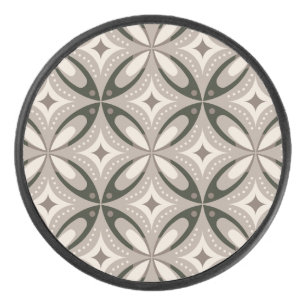 Beige and Brown Retro circular shapes Hockey Puck
