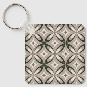 Beige and Brown Retro circular shapes Keychain