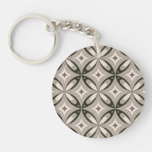 Beige and Brown Retro circular shapes Keychain
