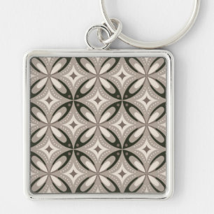 Beige and Brown Retro circular shapes Keychain
