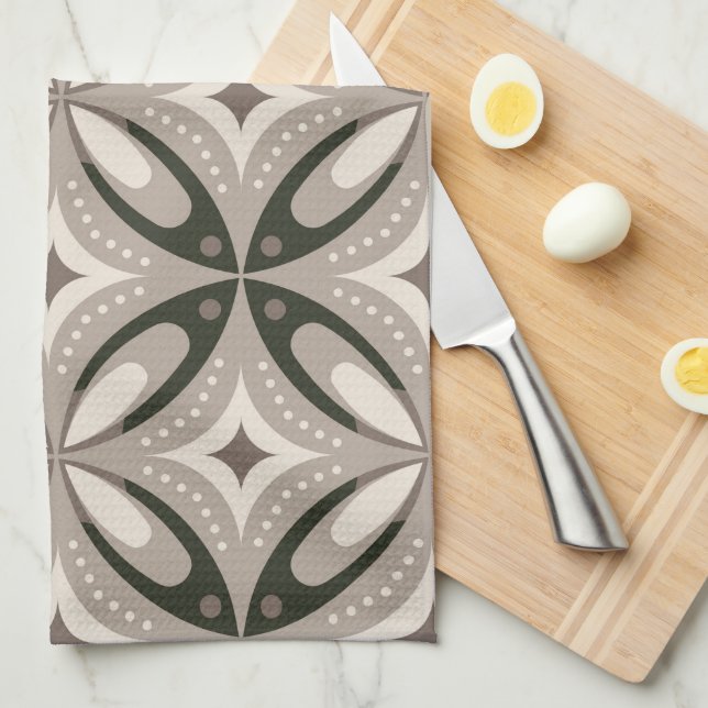 Beige and Brown Retro circular shapes Kitchen Towel (Quarter Fold)