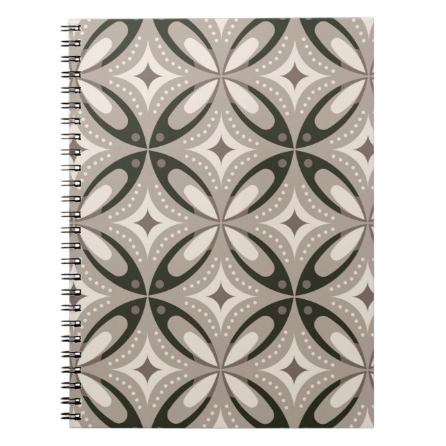 Beige and Brown Retro circular shapes Notebook (Front)