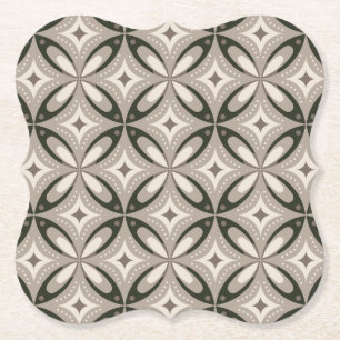 Beige and Brown Retro circular shapes Paper Coaster