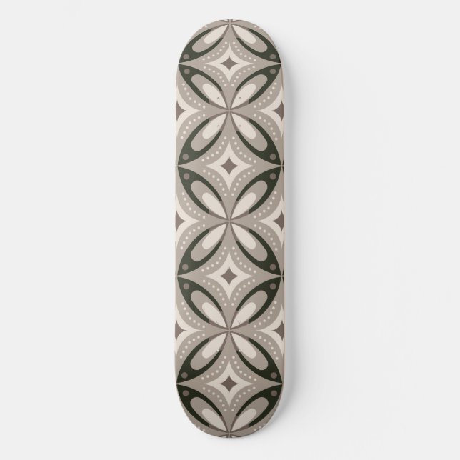 Beige and Brown Retro circular shapes Skateboard (Front)