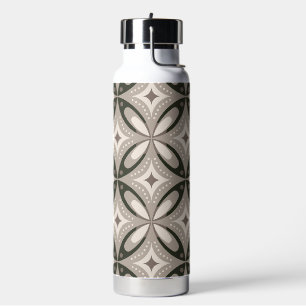 Beige and Brown Retro circular shapes Water Bottle