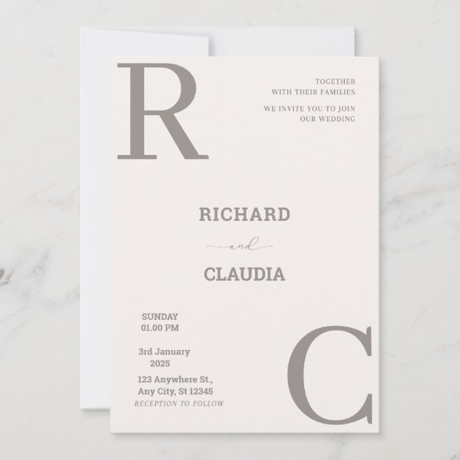 Beige and Brown Simple Minimalist Wedding  Invitation (Front)