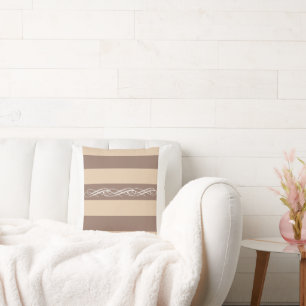 Beige and Brown Stripe, Neutral Colored Stripes Throw Pillow