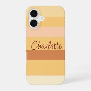 Beige and brown stripes personalized name iPhone 16 case