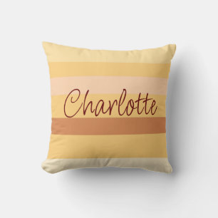 Beige and brown stripes personalized name throw pillow