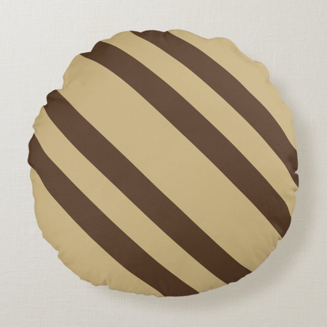 Beige And Brown Stripes Round Pillow (Front)