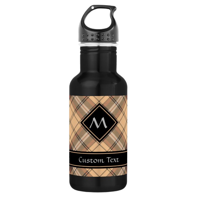 Beige and Brown Tartan 532 Ml Water Bottle (Front)